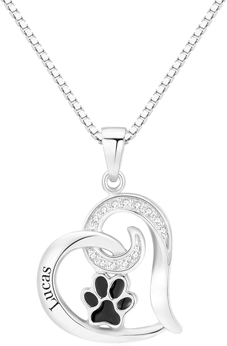 Personalized Cute Dog Cat Paw Name Necklace Forever Love Custom Heart Pendant Pet Name Necklace Gift for Pet Lovers