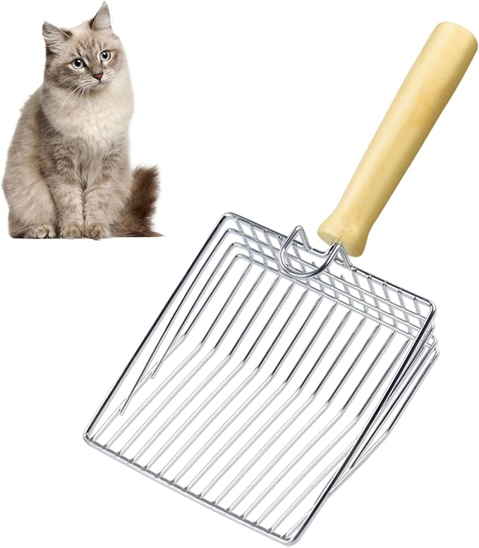 Cat Litter Scoop, Metal Mesh Kitty Litter Scoop, Deep Shovel, Long Handle Scooper for Litters Box(Color:Silver)