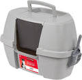 IRIS USA Corner Cat Litter Box Enclosed with Scoop - Privacy and Easy Access for Cleaning, Odor Defensive Hooded Litter Tray, Sturdy Stain Resisting Plastic, Fits in Most Corners, Gray