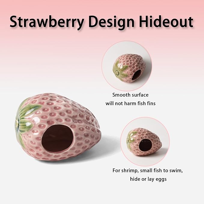 Aquarium Decor Cave Betta Fish Aquarium Accessories Ornaments Hiding Cave Strawberry House Hideout for Shrimp Cichlid Hermit Crab, Octopus Hiding Breeding for Tank (Pink)