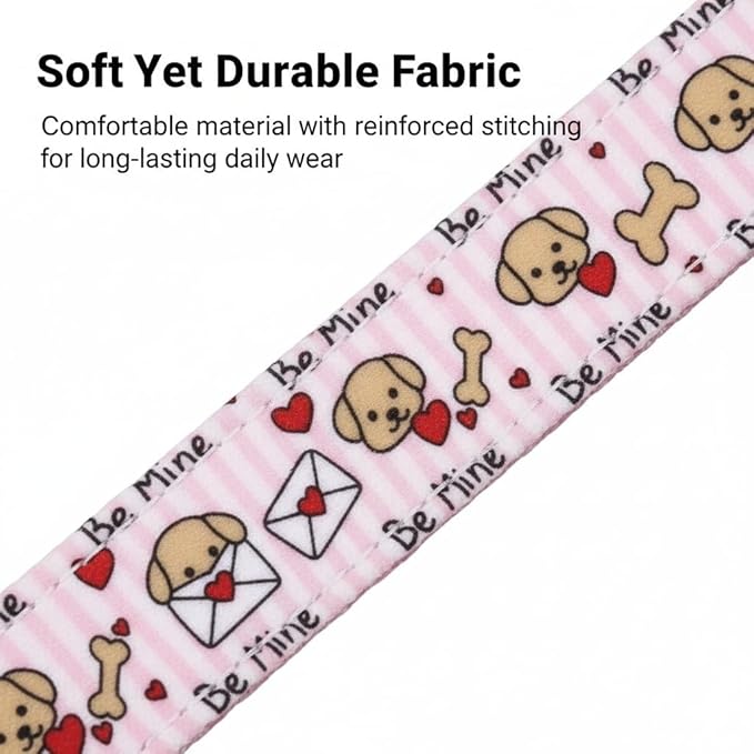 Pink Dog Collar, Girl Dog Collar with Cute Dogs and Hearts, Cute Spring Summer Food Collar with Soft & Breathable Fabric, Adjustable Pet Collar for Small Dogs