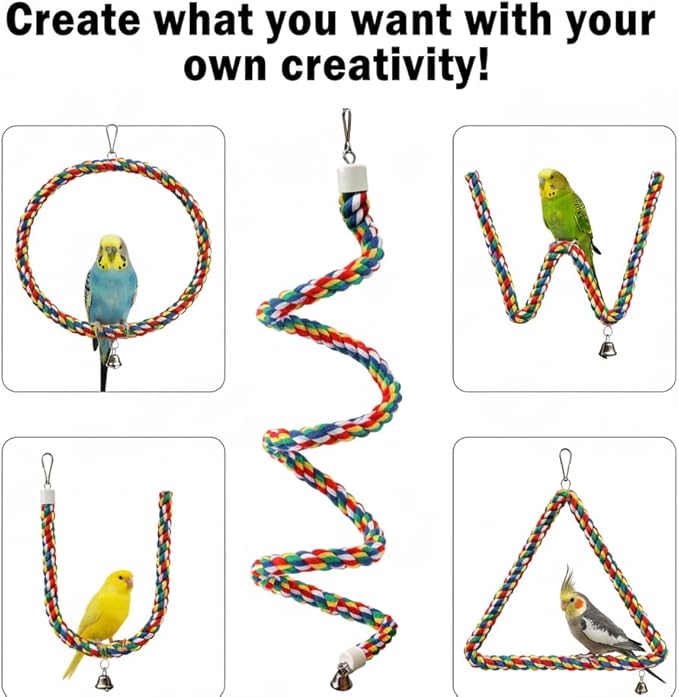 Bird Rope Perch & Birds Swing Set - Bird cage Accessories, 40‘’ Rope perches for Conures, Parrots,Cockatiel,Lovebird,Budgerigar,Parakeet perches for cage,Birds perches