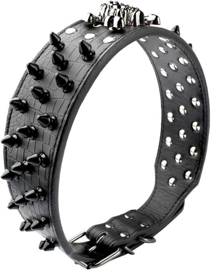 Serijoars Spiked Studded Dog Collar, PU Leather Dog Collar, Adjustable Pet Collars for Medium or Large Breed Pet (M, Black2)