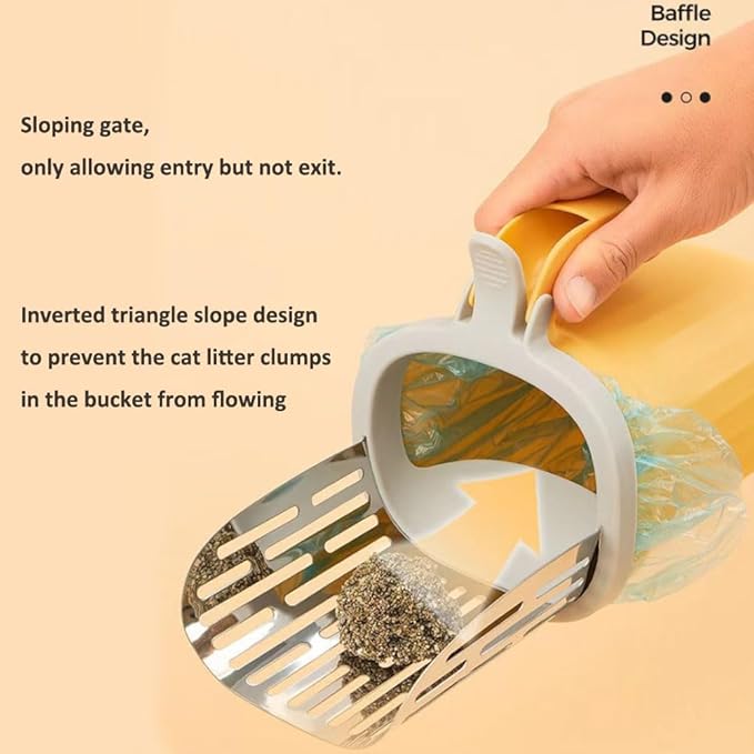 Cat Litter Scoop, Large Capacity Mess-Free Cat Litter Scooper with Bags, Spill-Proof Kitty Box Sifter, Bin Doubles as Scoop Holder