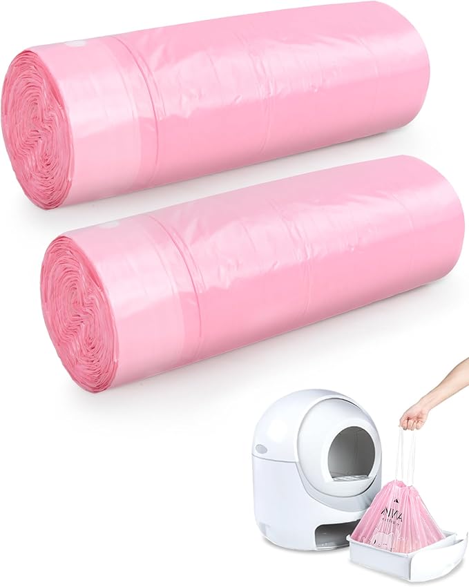 ANWA 40 Count Cat Litter Box Liners for Automatic Cat Litter Box and Litter Box Robot 4/5, Heavy-Duty, Extra Thick, Pink