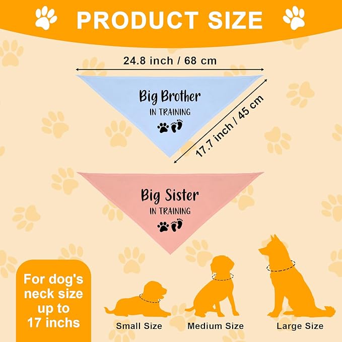 2 Pack Dog Bandana Pregnancy Announcement, Big Brother Sister in Training Gender Reveal Puppy Dog Scarf Accessories, Adjustable Pet Bandana Scarf for Small Medium Large Dogs
