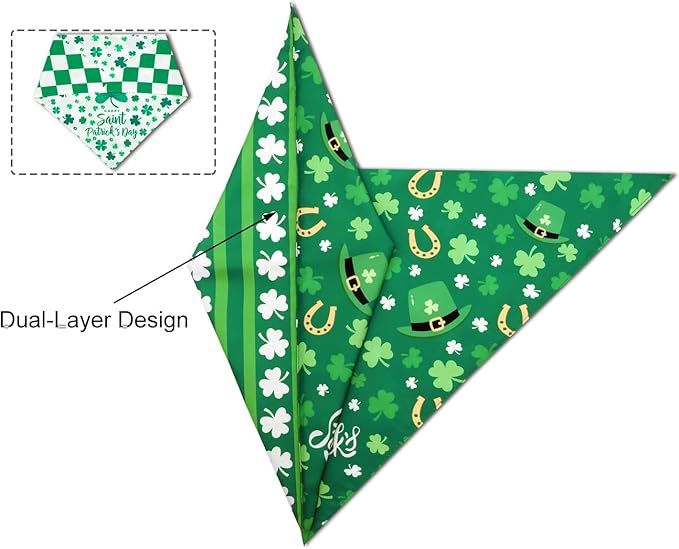 St. Patrick's Day Dog Bandanas Set 2PCS-Large,Featuring Irish Shamrock & Plaid Design Bandanas for Holiday Parties,Perfect Pet Scarves for Boys and Girls,Dog Outfit Gifts for Medium to Large Dogs