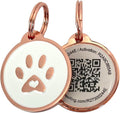 Pet Dwelling Premium QR Pet ID Tag for Dogs & Cats – Smart Pet Safety Tag with Free Online Profile, Scan Alerts with AI-Powered Insights (Lux Rose Gold White Paw)