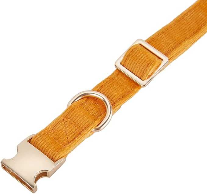 Soft Cotton Dog Collar with Metal Buckle Adjustable Heavy Duty Comfy Corduroy Collars for Small Medium Large Dogs,Orange,Small