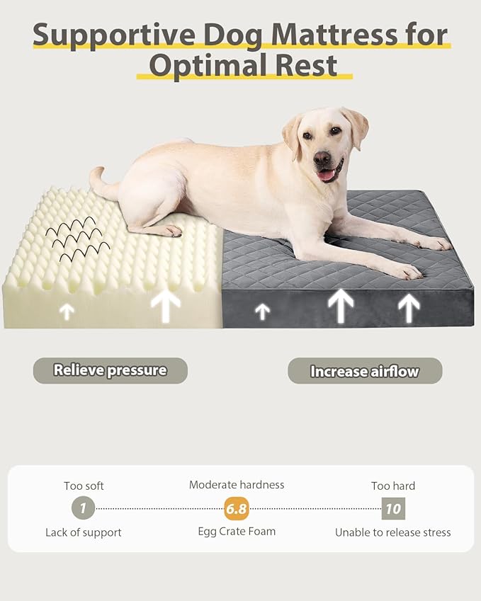 Orthopedic Dog Beds Large Sized Dog Waterproof Lining with Removable Washable Cover and Non-Slip Bottom, Quilting Pet Bed, 35x23 Inch, Dark Gray