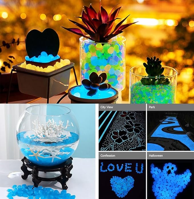 Glow in The Dark Stones 1000 Pcs Glow Pebbles Aquarium Rocks for Fish Tank Lawn Yard Garden Walkway Plant Pots
