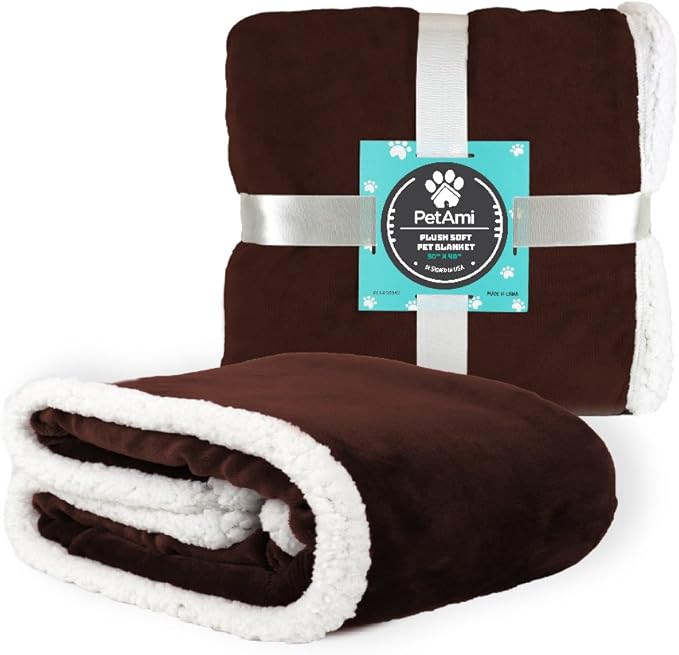 PetAmi Dog Blanket for Medium Large Dogs, Pet Bed Blanket Cat Puppy Kitten, Fleece Furniture Couch Cover Protector Sofa Car, Soft Sherpa Dog Throw Plush Reversible Washable, 40x60 Brown