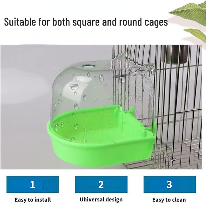 Bird Bath Cage, Cleaning Pet Supplies Bird Bathtub with Hanging Hooks Come with Free Water Injector for Parrots Spacious Parakeets Portable Shower for Most Birdcage Random Color (M)