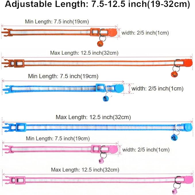 3 Pack Reflective and Breakaway with Bells of Cat Collar，Adjustable from 7.5 to 12.5 Inches, Ideal of Kitten Collar, Suitable for Girls and Boys (Orange/SkyBlue/Pink)