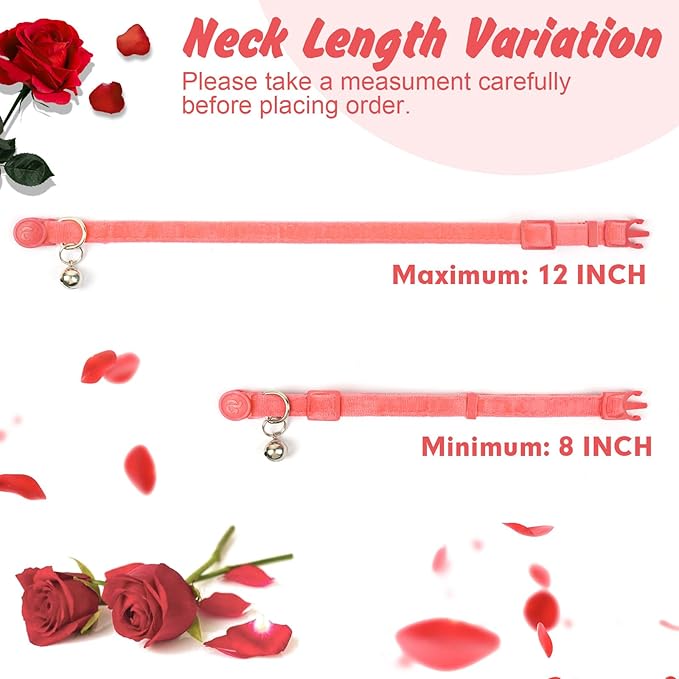 azuza 2 Pack Cat Collar Floral with Bell and Removable Flower Bowtie Breakaway Adjustable Velvet Fabric Cat Collar for Pets and Daily Decoration, Light Pink & Dark Pink