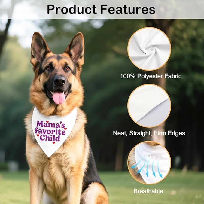 Mama's Favorite Child White Dog Bandana, Funny Photo Prop Pet Scarf Accessories for Small Medium Large Canine, Mother's Day Birthday Christmas Gender Revealing Gifts for Dog Mom Pet Lovers