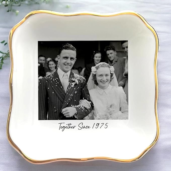 Custom Photo Ring Dish, Personalized Picture Trinket Tray, Wedding Anniversary Keepsake Jewelry Dish, Valentines Gift for Her Him Wife Husband Parents Grandparents