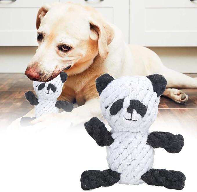 Pet Cotton Rope Biting Chewing Molar Toy, Cartoon Animal Shape & Pure Manual Weaving, Dog Rope Toys with Strong and Hard, Grind and Clean Teeth, Relieve Pressure (Panda)