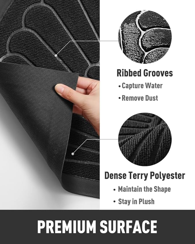 tchdio Door Mat Outdoor Indoor Entrance Doormat-Semicircular Durable Rubber Non Slip Front Door Mat for Outside Inside Entry Entryway Dirt Trapper WelcomeMat for Muddy Paws and Shoes-Black 24”x47”