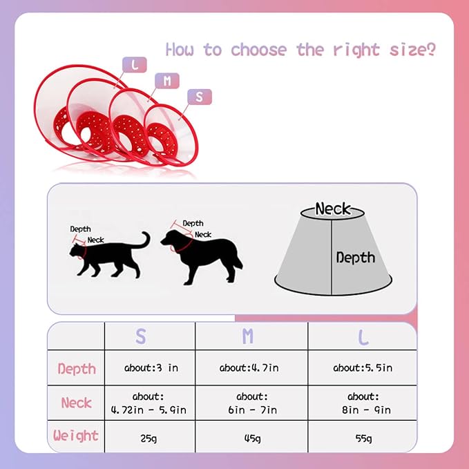 Andiker Pet Cone Recovery Dog Cone Adjustable Dog Collar Clear Padded Collar with Breathable Soft Edge Plastic Puppy Cone Protect The Neck Surgery Recovery Designed for Cats and Puppies (Small, Pink)