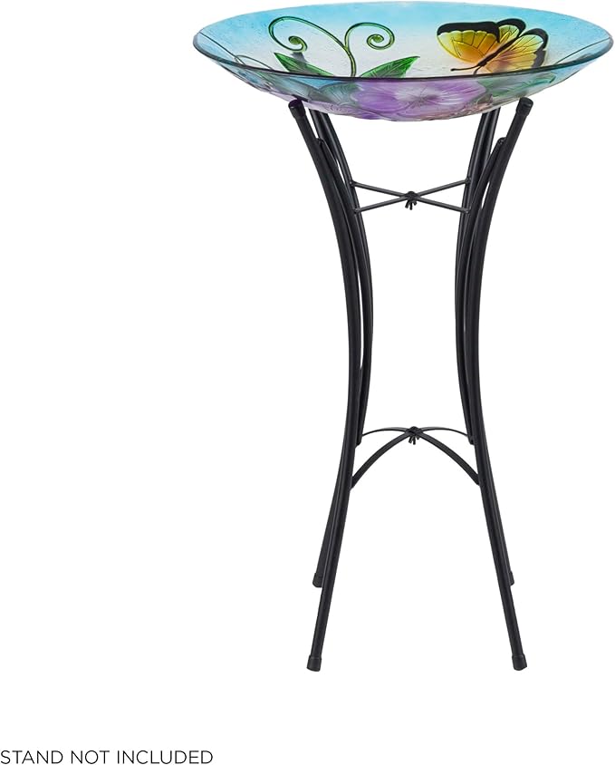 Alpine Corporation 18" Outdoor Birdbath Bowl Topper with Metal Stand, Garden Decor