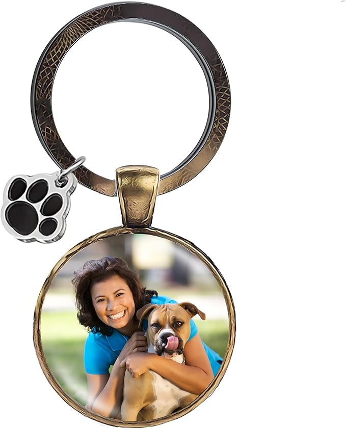 Custom Pet Photo Keychain Personalized Photo Pawprint Dog Tag Keychain Engraved Keyring Animal Pet Lover