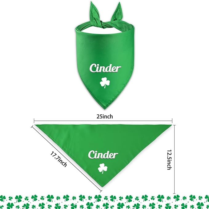 St. Patrick's Day Personalized Dog Bandana Embroidered Name Custom Neckwear Dog Scarf for Small Medium Large Dogs Cats Pets Birthday Gift