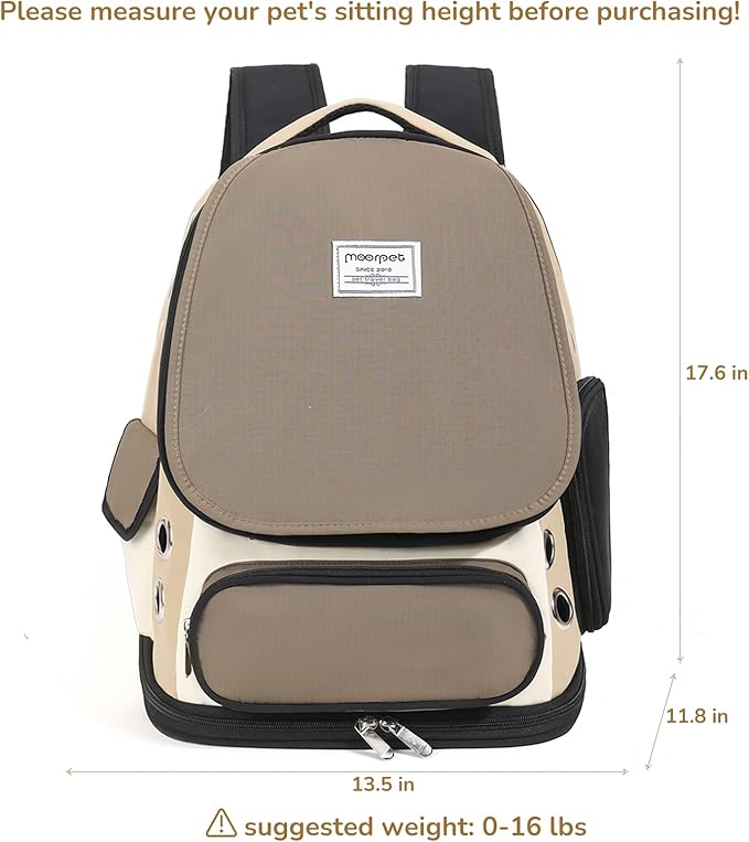 Cat Backpack Carrier, TSA Airline Approved Pet Travel Bag for Small Medium Dogs, Ventilated Hiking Camping Backpack for Cats, Kitten and Puppy up to 18 lbs, Khaki Mesh