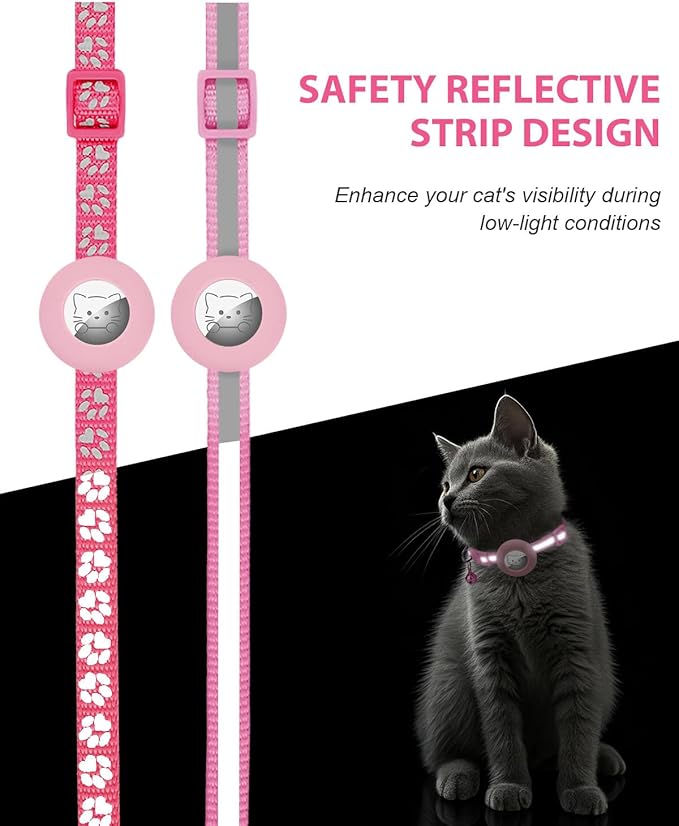 Joytale AirTag Cat Collar 2 Pack with Breakaway Safety Buckle, Reflective Cats Collar with AirTag Holder, Adjustable 7.5-12.5 Inch, Anti-Fraying Lightweight for Girl Boy Kitten, Pink