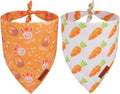 PTDECOR Easter Dog Bandana 2 Pack, Reversible Rabbit Carrot Dog Scarf, Multi Size Offered, Yellow White Easter Bandanas for Medium Large Dogs Pets (Large)