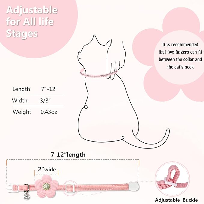 Cat Collar, HANSHILAI Kitten Collar with Bells, Cute Cat Collar Breakaway for Girl Boy with Flower,Collar para Gatos (Rhinestones Yellow & Pink & Orange & Purple)