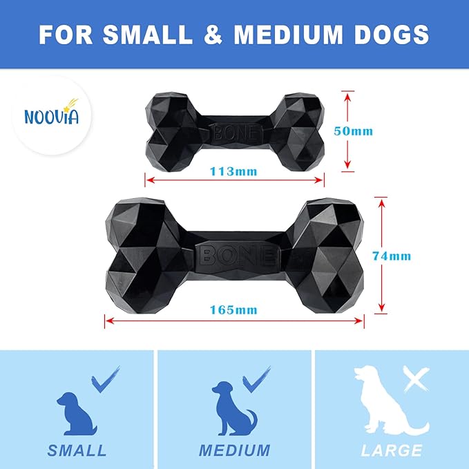 NOOVIA Durable Dog Chew Toy Rubber Bone 100% Natural Bite-Resistant Interactive Pet Toys for Dogs, Diamond Texture Modern Geometric Design (Lake Green, Medium)
