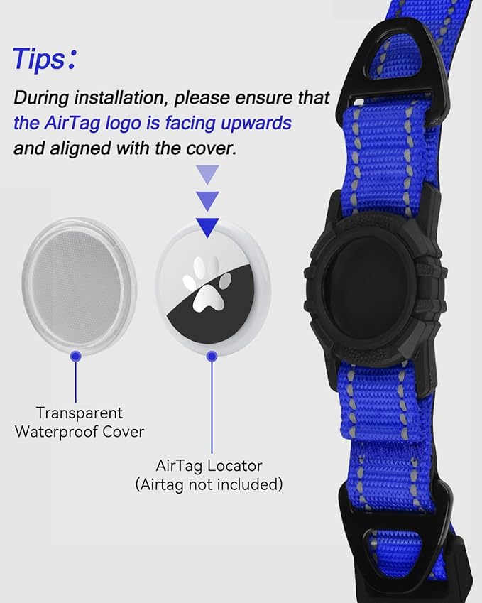 Joytale Airtag Dog Collar, Reflective Pet Collar with Waterproof AirTag Holder, Dual D-Rings, Soft Padded Adjustable for Small Dogs, Navy Blue, S