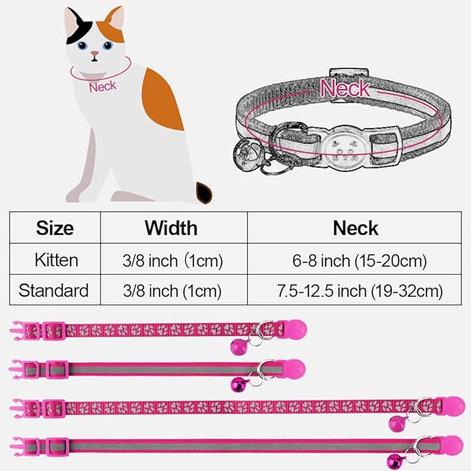 Taglory Kitten Collar Breakaway with Bell, 2 Pack Girl Boy Pet Kitten Collar Adjustable 6-8 Inch for 2-6 Months Cat, HotPink