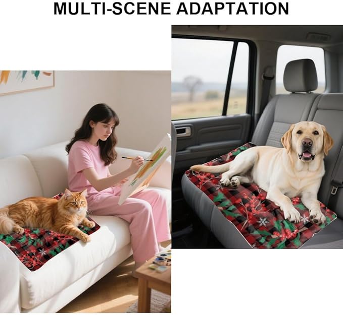 Red Black Plaid Kennel Pad Water Resistant Dog Bed Beds for Household Pets Cozy Dog Beds Non- Slip Bottom Room Accessories Multi- Scenario Bed Pads Gift Printed Mat for Dogs 24× 18 Inch