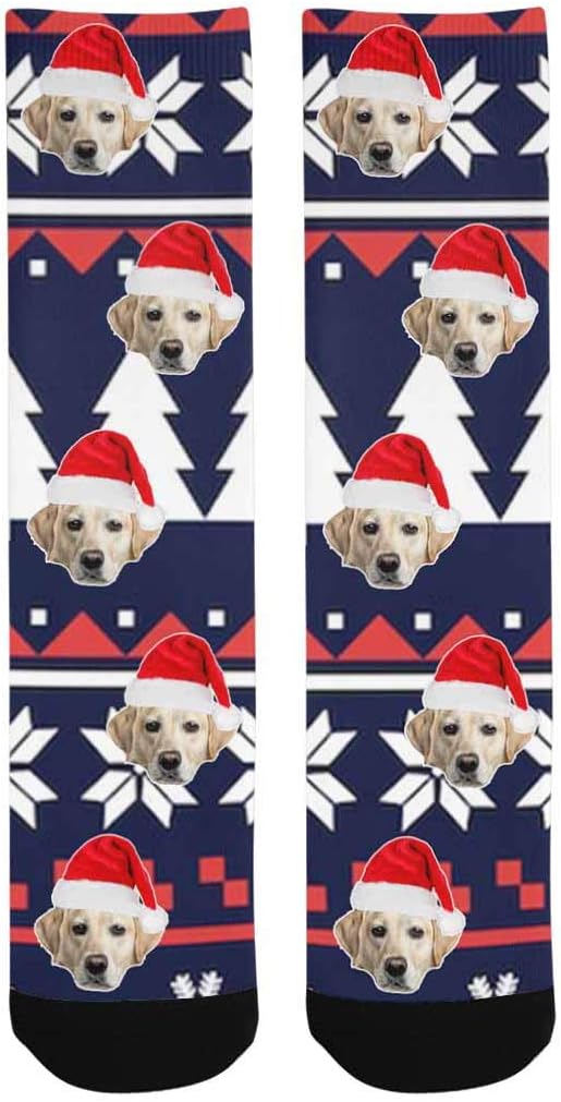 Custom Face Socks, Personalized Dog Lover Pet Photo Picture on Socks Unisex Athletic Crew Socks for Men Women