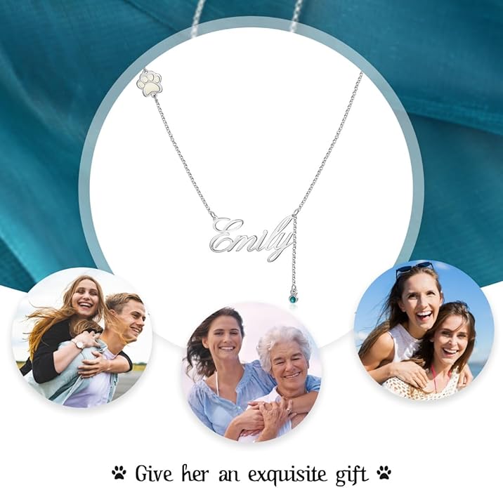 Personalized Cute Dog Cat Paw Name Necklace Forever Love Custom Heart Pendant Pet Name Necklace Gift for Pet Lovers
