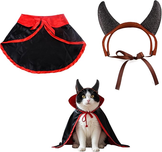 Lionheart glory Halloween Dog Costume with Hatband, Set Pet Wizard Cloak Vampire Devil Halloween Cloak Devil Clothes Outfit for Puppy Small Medium Dogs Cats Holiday Accessory Party