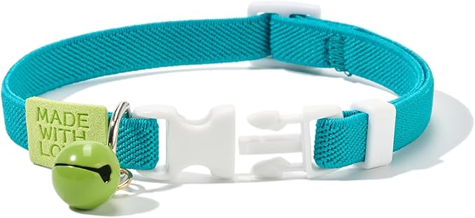 Elastic Cat Collar 2 Pack of Safety Quick Release Cat Collars with Bell Anti-Suffocation Kitten Puppy Collars(Green+Blue)