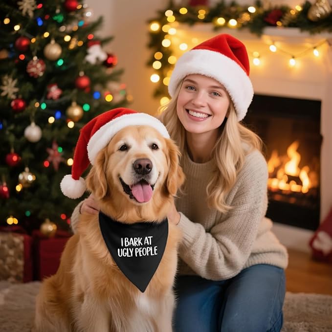 I Bark at Ugly People Black Dog Bandana, Funny Pet Scarf Accessories Decoration, Humor Adjustable Dog Bandanas Decor for Judgmental Pups, for Puppy Owner Pet Mom Dad