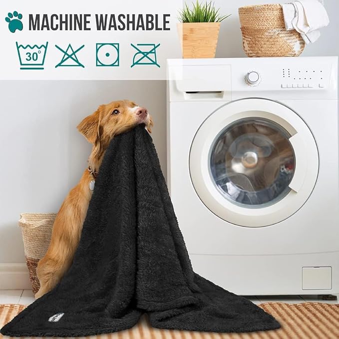 PetAmi Fluffy Soft Dog & Cat Blanket - Black Sherpa Fleece, Calming Pet Blanket for Couch, Small 24x32
