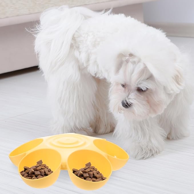 POPETPOP Cat Food Bowl with 6 Bowls - Pet Feeder for Kitten Puppy, Multi Cat Feeder, Multiple Feeder for Indoor s, Feeding Station for Food and Water (Yellow)