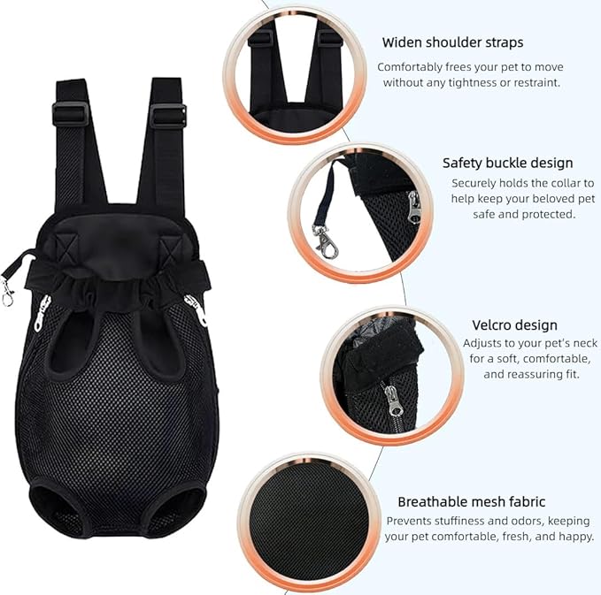 Pet Dog Carrier Backpack, Portable Breathable Mesh Chest Carrier, Polyester Woven Double Shoulder Pet Bag for Outdoor Adventures (Black, Small)