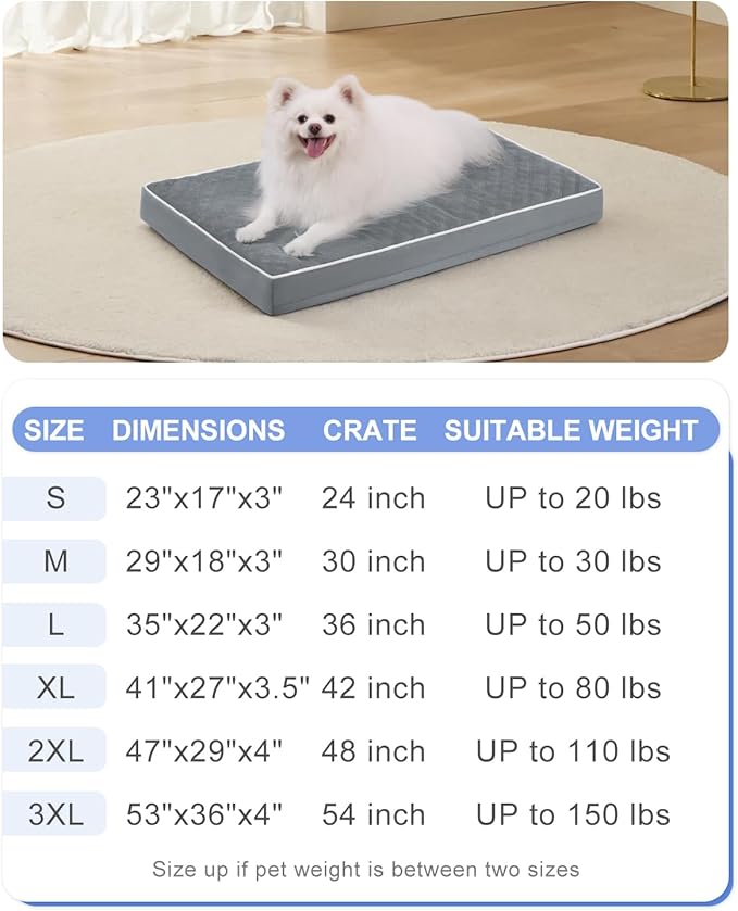 KSIIA Dog Bed for Crate Pad Waterproof for Medium Dogs with Removable Washable Cover, Egg Crate Foam and Non-Slip Bottom, 29x18 Inch, Dark Gray