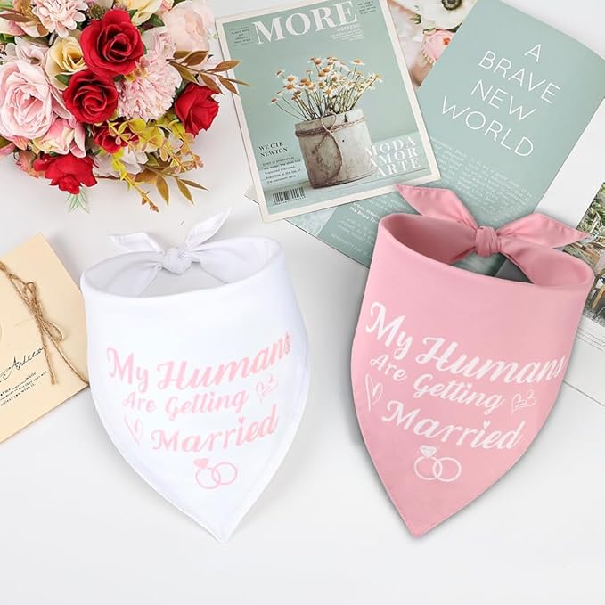 SZEE Bridal Shower Gifts for Bride, 2 Pack My Humans are Getting Married Dog Bandanas, Wedding or Engagement Gift for Couples, Dog Wedding Bandanas, Engagement Party Decorations (Pink & White, S)