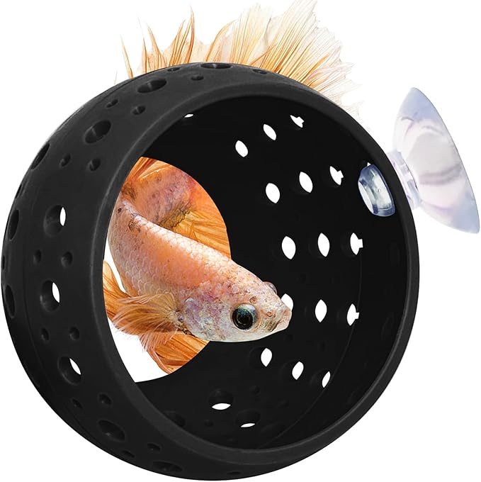 Fhiny Betta Tunnel, Aquarium Fish Hideout with Suction Cup - Shrimp Cave Aquarium Decor for Small Fish, Shrimp, Guppy Hiding & Resting (Black)