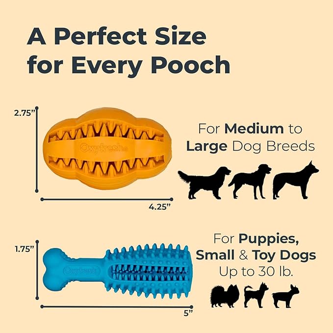 Oxyfresh Dog Dental Chew Toy - Best Dog Teeth Cleaning Toy – A Simple Bite and Brush Toy That Helps Remove Plaque, Cleans Teeth & Freshens Breath Without Brushing - Small