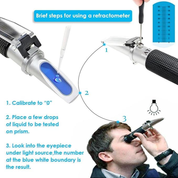 Agriculture Solutions Salinity Refractometer for Seawater and Marine Fishkeeping Aquarium 0-100 PPT with Automatic Temperature Compensation