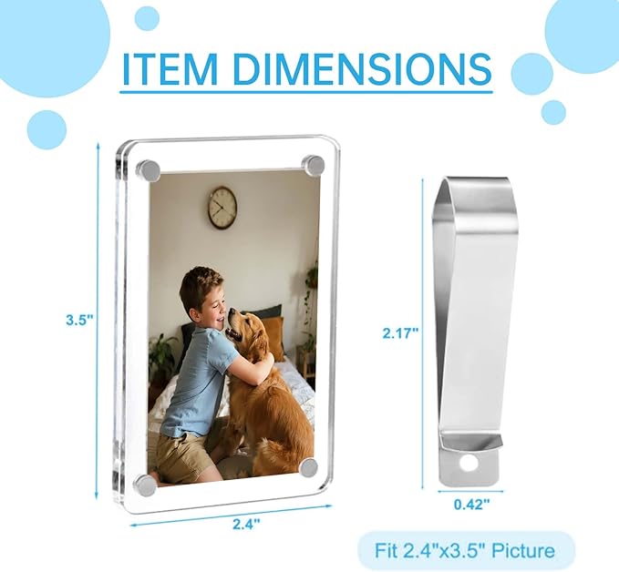 4 Pack Magnetic Car Visor Photo Holder – Personalized Acrylic Clip for Family, Pets, Travel Pictures – Easy Snap-On Car Accessory for Sun Visor (4 Pack, 2.4''x3.5'')