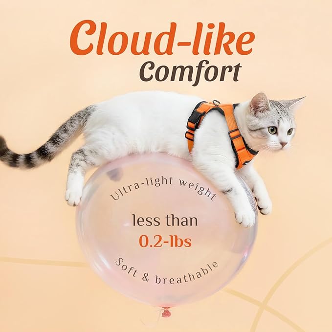 Dooradar Cat Harness and Leash Set, Escape Proof Safe Adjustable Kitten Vest Harnesses for Walking, Easy Control Soft Breathable Mesh Jacket with Reflective Strips for Cats, Orange, S